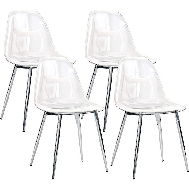 Modern Plastic Shell Accent Side Chairs with metal Legs, Transparent